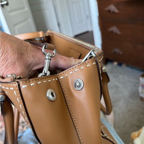 RALPH LAUREN RL Brown Leather Satchel Backstitch Handbag - Picture 4 of 5